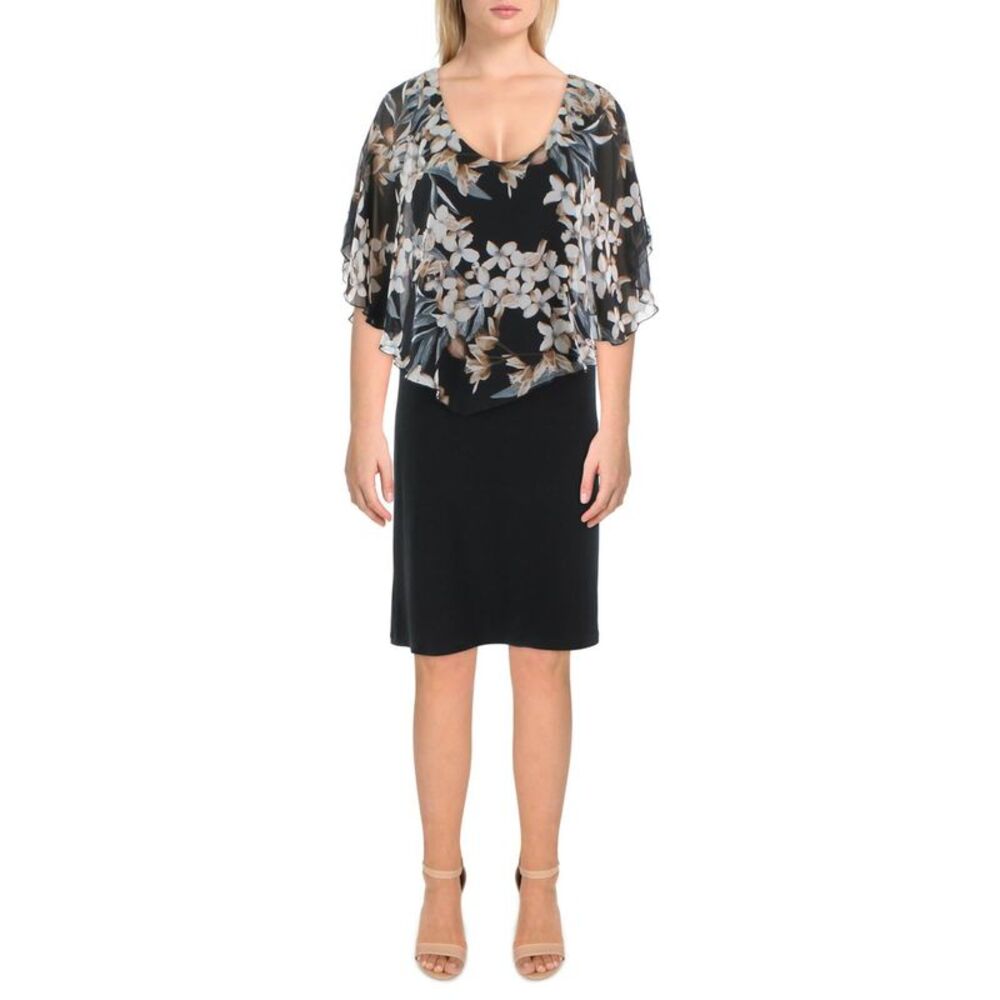 CONNECTED APPAREL Womens Black Flutter Sleeve Midi Wear To Work Sheath Dress 6